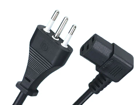Italy Power Cords, CEl 23-50 Plug To IEC 60320 C13 Left Angle Connector, TypeL, 3 Poles Plug, lMQ Certified Italy Power Cords, CEl 23-50 Plug To IEC 60320 C13 Left Angle Connector, TypeL, 3 Poles Plug, lMQ Certified